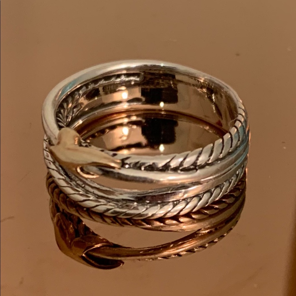 David Yurman Size 6.5 Crossover X Ring 925 Sterling Silver 18k Gold. - Picture 2 of 7